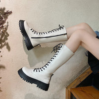 Funki Buys | Boots | Women's Lace Up Calf Length Chunky Boots | Gothic Punk