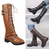 Funki Buys | Boots | Women's Buckle Knee High Boots | Roman Lace Up