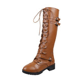 Funki Buys | Boots | Women's Roman Lace Up High Flat Boots