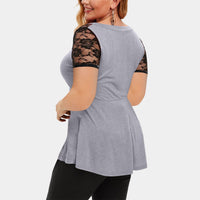 Funki Buys | Shirts | Women's Plus Size Blouse | Lace Neckline Short Sleeve
