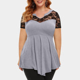Funki Buys | Shirts | Women's Plus Size Blouse | Lace Neckline Short Sleeve