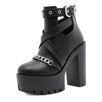 Funki Buys | Shoes | Women's Gothic Platform Shoes | Chain Buckle Boot