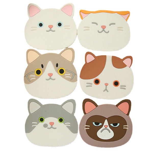 Funki Buys | Coasters | Cute Cat Face Coaster Set 6 Pcs | Silicone Mat