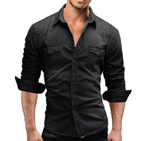 Funki Buys | Shirts | Men's Slim Long Sleeve Denim Shirt | Western Cut