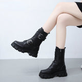 Funki Buys | Boots | Women's Gothic Biker Buckle Boots | Chunky Heel