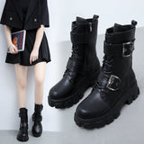 Funki Buys | Boots | Women's Gothic Biker Buckle Boots | Chunky Heel