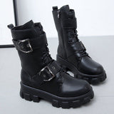 Funki Buys | Boots | Women's Gothic Biker Buckle Boots | Chunky Heel